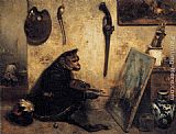 Alexandre-gabriel Decamps Canvas Paintings - The Monkey Painter